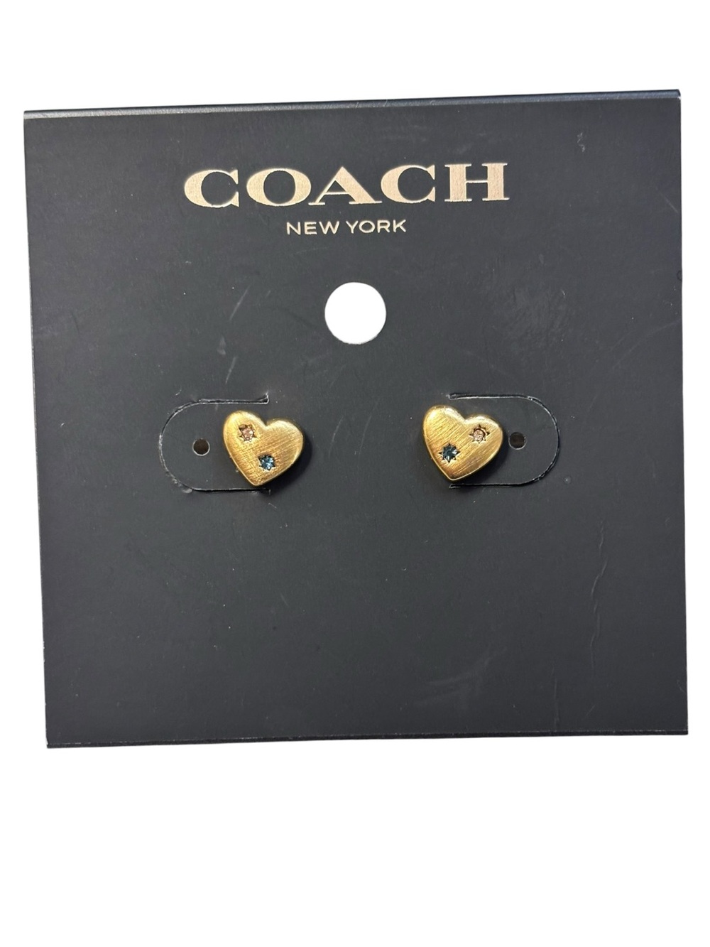 NWT Coach Heart With Stones Stud Earrings Gold Multi CDS77 Dust Bag - Picture 2 of 3